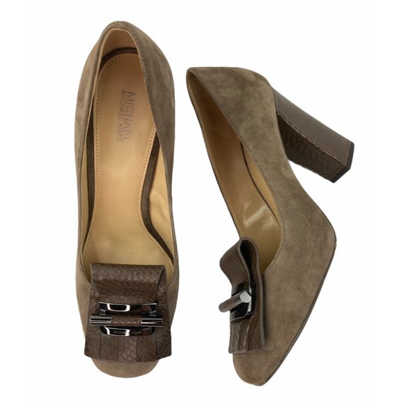 *MICHAEL Michael Kors Gloria Kiltie Suede Leather Pumps Womens 7M Brown Career - Picture 6 of 8